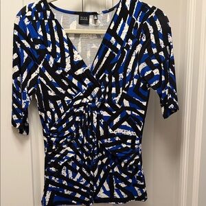 Saks Fifth Avenue Black Label Blue and Black Geometric Tunic